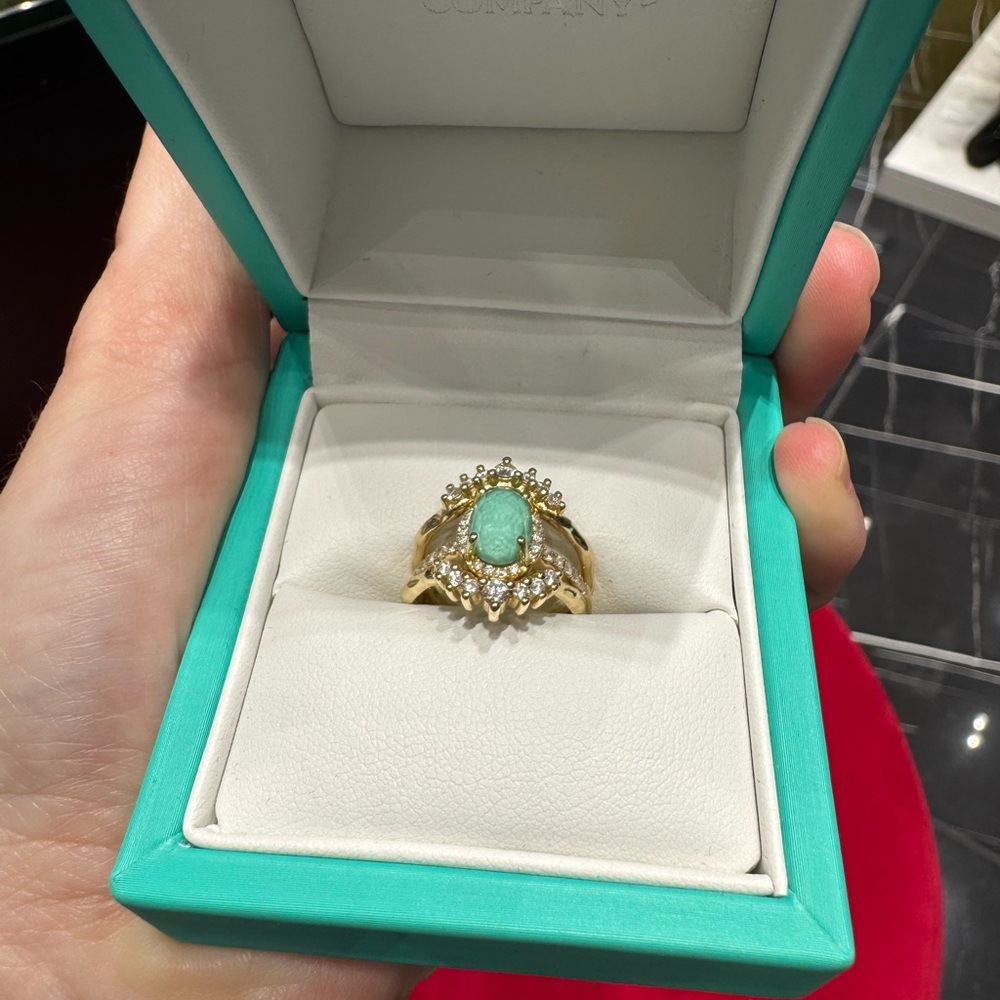 Elegant 14K Gold and Turquoise Diamond Engagement Wedding Ring